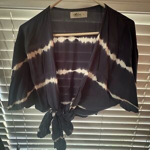 Mahina Navy and White Tie-Dye Swim Cover Up or Blouse